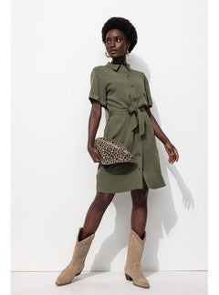 Robe-chemise Léopard Femme - Kaki Uni Fonce