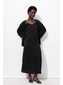 Robe Longue en Satin Femme - Noir Uni Fonce