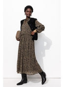 Longue Robe en Voile Fleuri - Noir Imprime