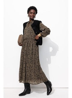 Longue Robe en Voile Fleuri - Noir Imprime