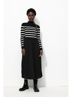 Robe-pull 2 en 1 - Noir Raye