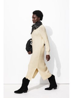 Robe-pull Côtelée Femme - Naturel Uni Clair