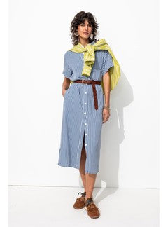 Robe-chemise Mi-longue Femme - Naturel Raye