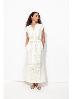 Longue Robe Broderie Anglaise - Naturel Uni Clair