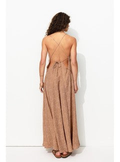 Robe Longue à Bretelles Femme - Rose Uni Colore