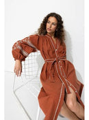 Robe-chemise Brodée Femme - Marron Uni Clair