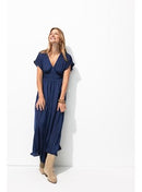 Robe Longue en Satin Uni Femme - Bleu Uni Fonce