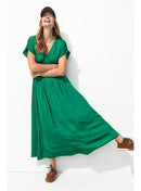 Robe Longue en Satin Uni Femme - Vert Uni Colore