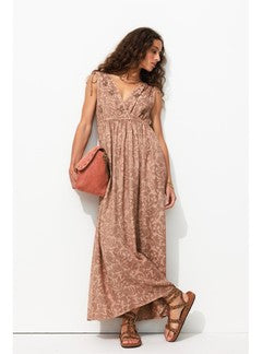 Robe Brodée sans Manches Femme - Rose Uni Colore