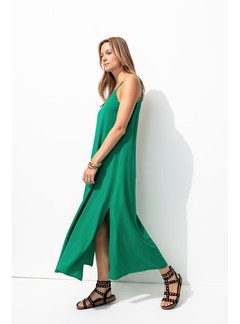 Robe Longue à Fines Bretelles - Vert Uni Colore