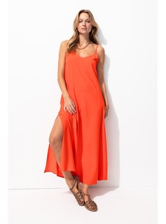 Robe Longue à Fines Bretelles - Rouge Uni Colore