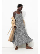 Robe Longue à Fines Bretelles - Noir Imprime