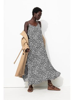 Robe Longue à Fines Bretelles - Noir Imprime