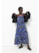Robe Longue à Fines Bretelles - Bleu Imprime