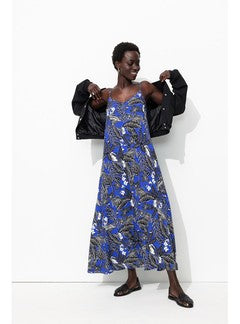 Robe Longue à Fines Bretelles - Bleu Imprime