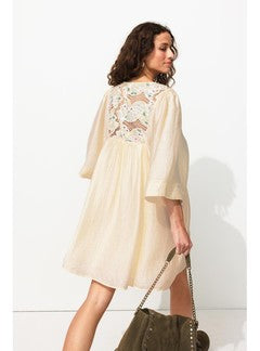 Robe Courte en Satin Gaufré - Naturel Uni Clair