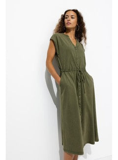 Robe Midi en Jersey Femme - Kaki Uni Fonce
