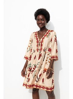 Robe Baby Doll Imprimée Femme - Naturel Imprime