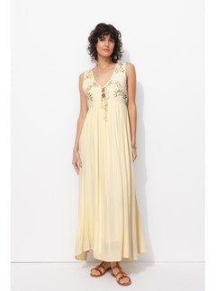 Robe Brodée de Sequins Femme - Naturel Uni Clair