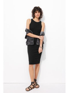 Robe-débardeur en Jersey Femme - Noir Uni Fonce