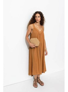 Robe Mi-longue Évasée - Rose Uni Colore