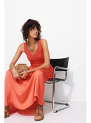 Robe Midi Femme - Orange Uni Colore
