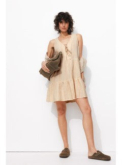 Robe Rayé à Nouettes Femme - Naturel Raye