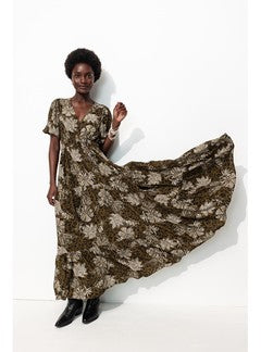 Longue Robe Léopard Femme - Kaki Imprime