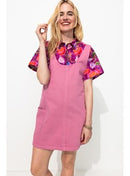 Robe-salopette en Toile Femme - Rose Uni Colore