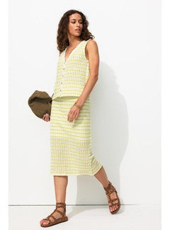 Jupe Midi en Tricot Femme - Vert Raye
