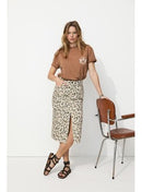 Jupe Midi Léopard Femme - Naturel Imprime
