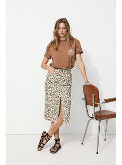 Jupe Midi Léopard Femme - Naturel Imprime