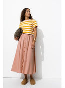 Jupe Midi Évasée en Lyocell - Rose Uni Colore