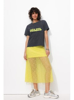 Jupe Longue en Dentelle Femme - Jaune Uni Colore