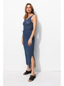Jupe Midi en Maille Filet - Bleu Uni Colore