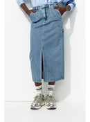 Jupe Midi en Jean Délavé Femme - Jeans Uni Fonce