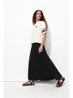 Jupe Midi Évasée Femme - Noir Uni Fonce