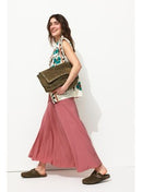 Jupe Midi Évasée Femme - Rose Uni Colore