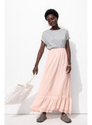Longue Jupe Volantée Femme - Rose Uni Colore