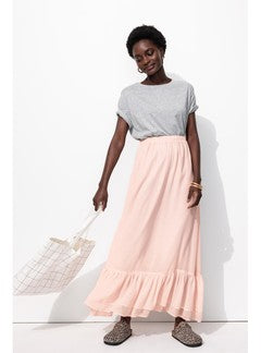 Longue Jupe Volantée Femme - Rose Uni Colore