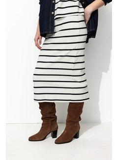 Jupe Midi Marinière Femme - Naturel Raye