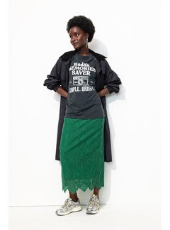Jupe Longue en Guipure Femme - Vert Uni Colore