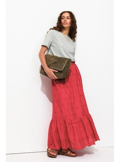 Jupe Longue Broderie Anglaise - Rouge Uni Colore