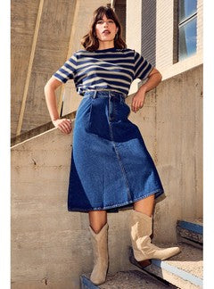 Jupe Midi en Jean Femme - Jeans Uni Fonce