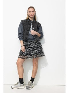 Jupe Courte Smockée Femme - Noir Imprime