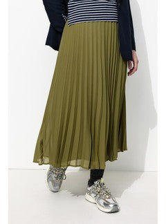 Jupe Mi-longue Plissée Femme - Kaki Uni Fonce