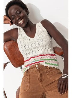 Pull-débardeur en Crochet - Multicolore Raye