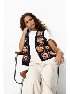 Gilet sans Manches en Crochet - Bleu Imprime