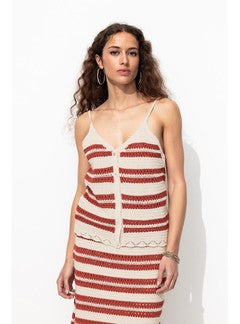 Débardeur Rayé en Maille Femme - Naturel Raye