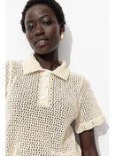 Pull Polo en Crochet Femme - Naturel Uni Clair